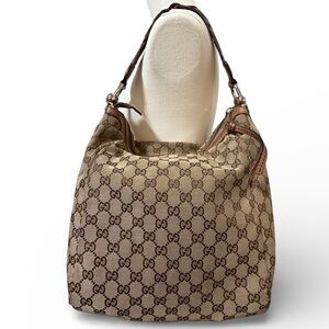 Gucci GG Canvas Bamboo Hobo Bag Brown Leather Braided Strap